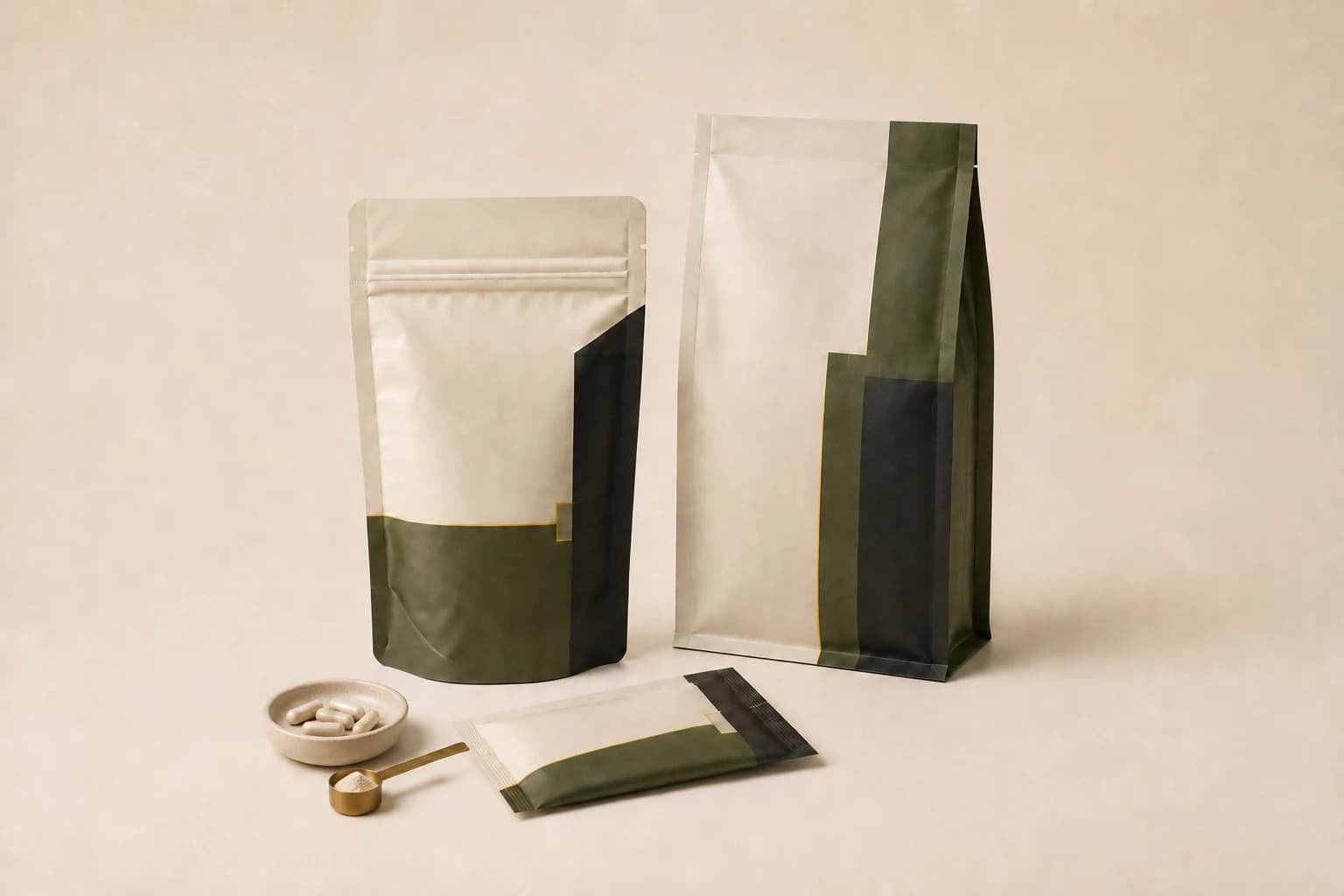 Representative custom printed flexible bag for supplement packaging