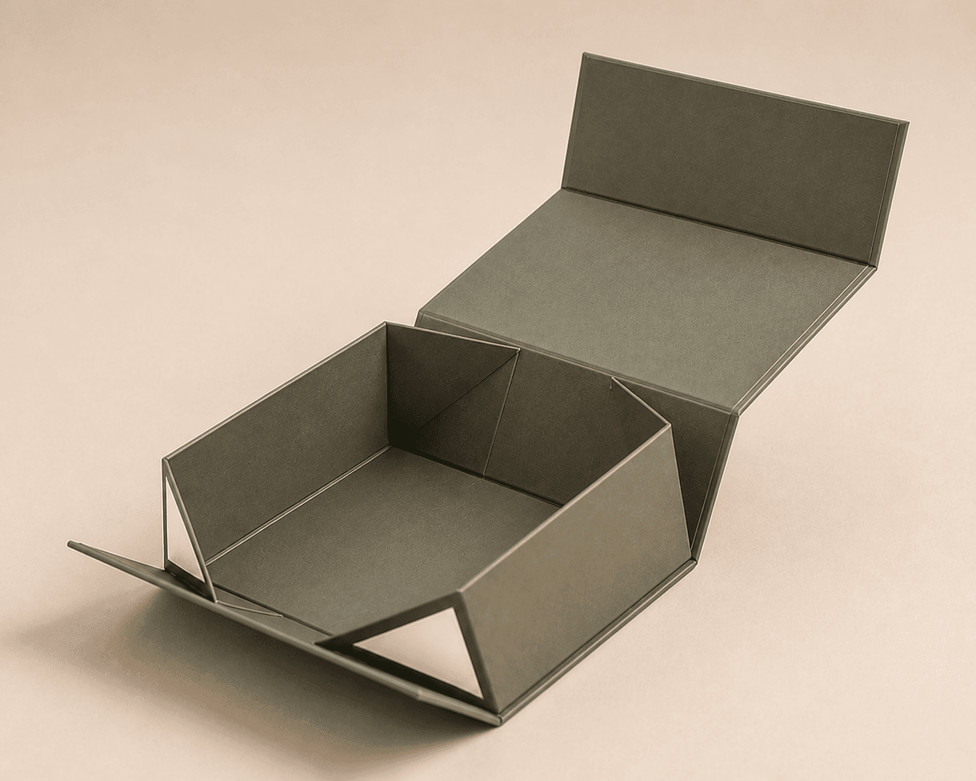 Side view of a collapsible magnetic rigid box